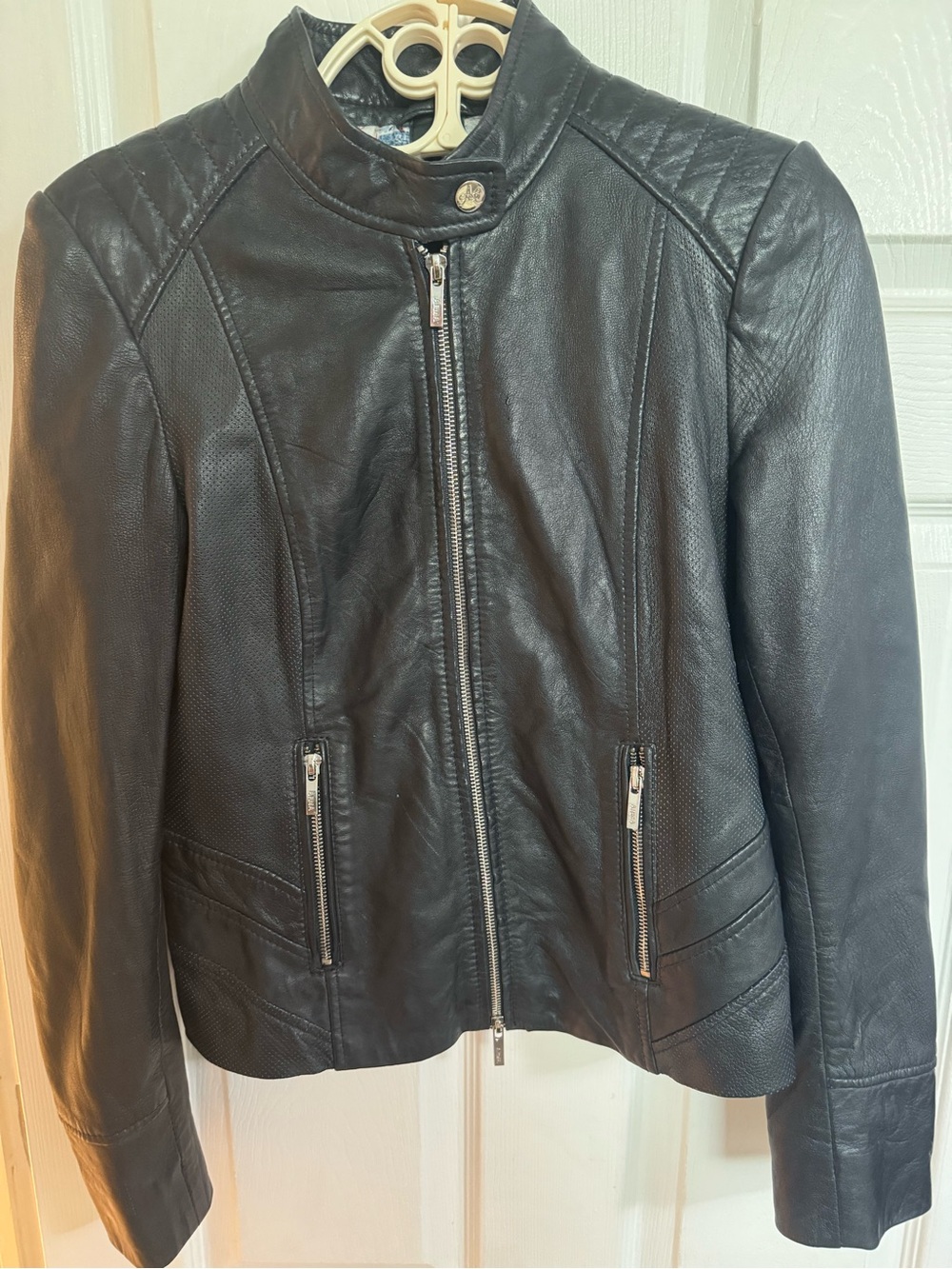 Arma Collection Genuine Black Leather Moto Jacket | Unique Printed Lining US 6